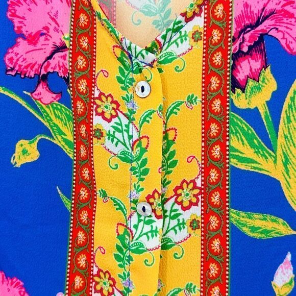 Umgee Tie Front Boho Hippie Blouse Womens Size Medium Folkloric Flutter Sleeve - Picture 6 of 10